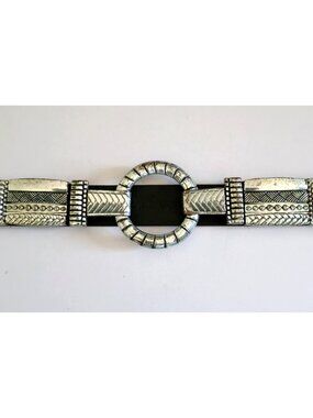 Vtg CHICO'S Belt Silver Tone Metal Southwestern Stretch Leather 35"- 40" waist